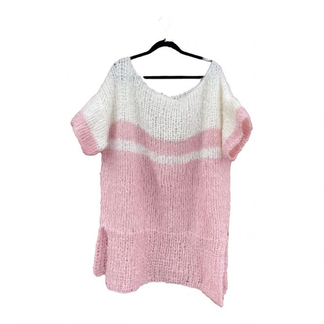 Hovedbilde Only Me Strikket Oversized Genser Rosa/Hvit