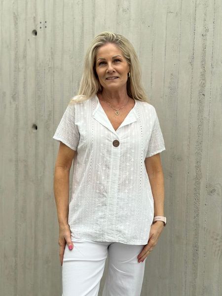Pepper Linda Topp Broderi Hvit